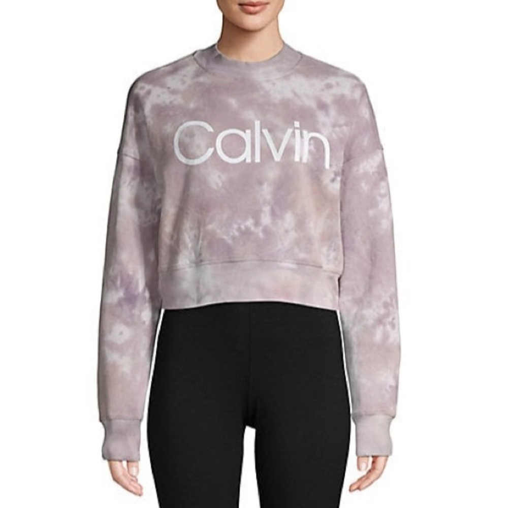 Calvin Klein Performance Cropped Lavender Tie-Dye Sweatshirt - Small